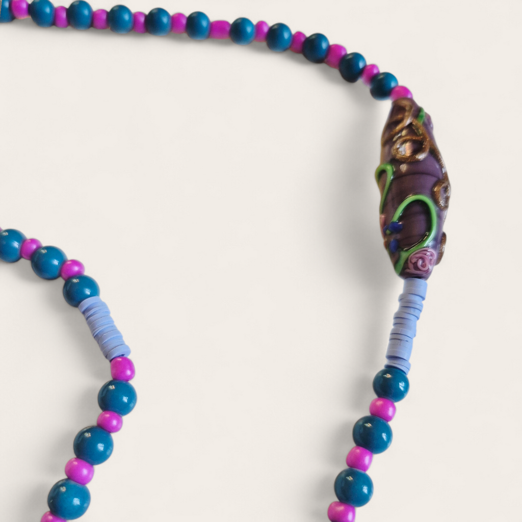 Collar Boho Morado y Turquesa