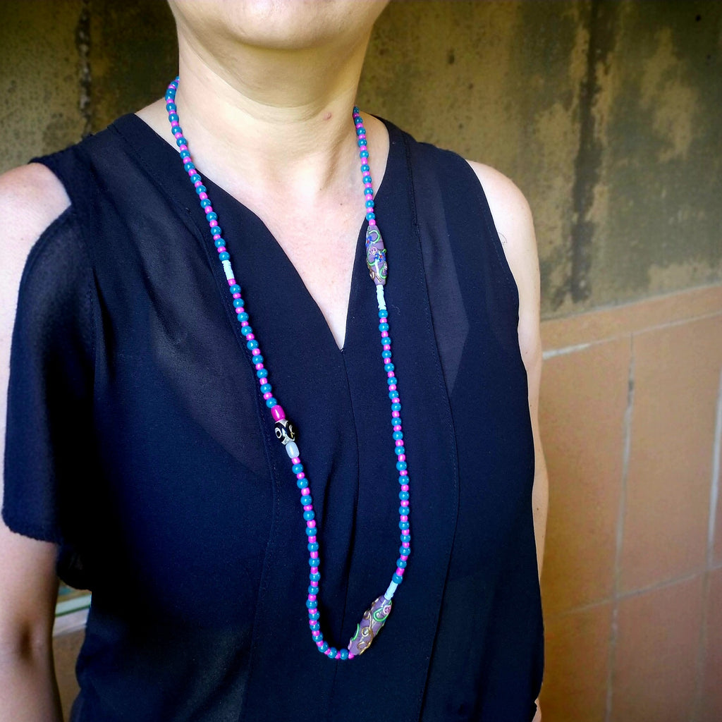 Collar Boho Morado y Turquesa