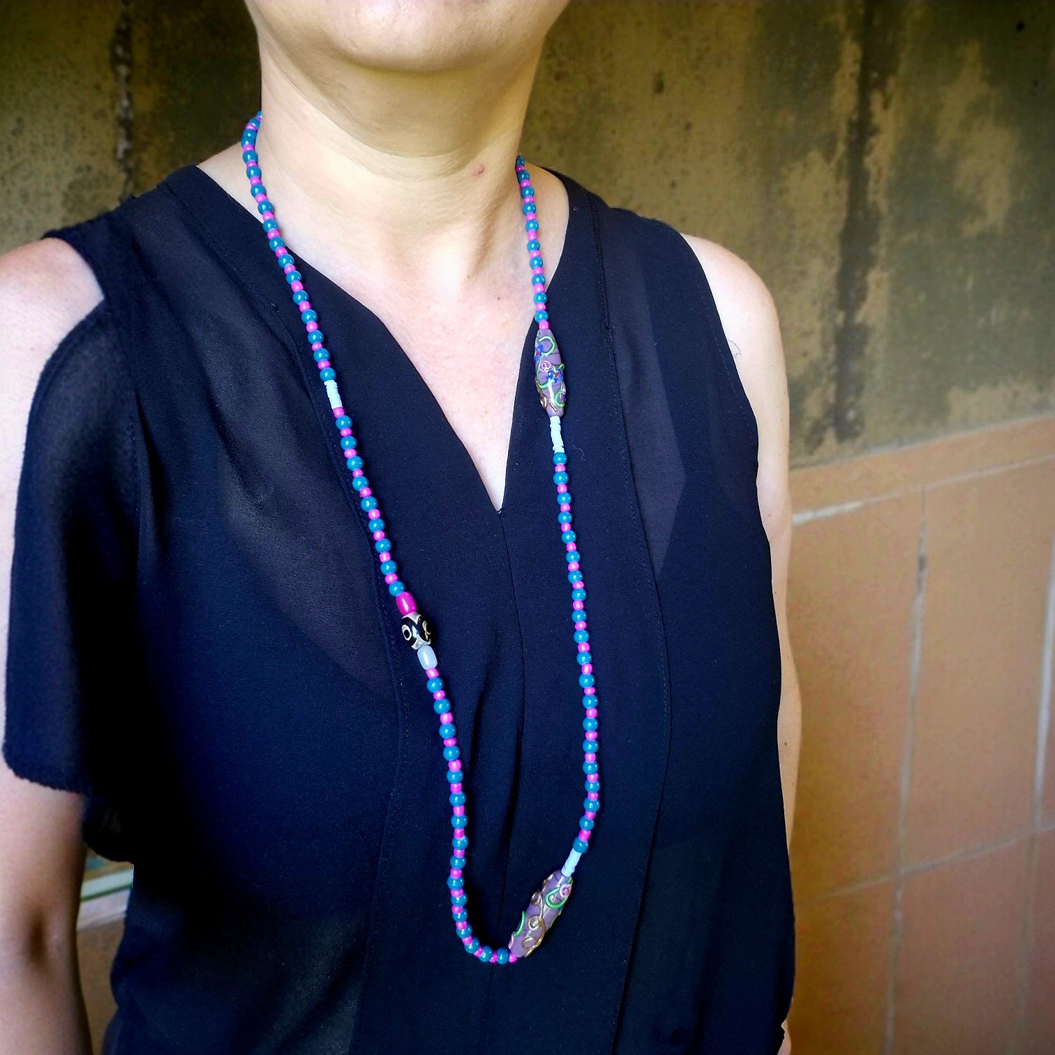 Collar Boho Morado y Turquesa