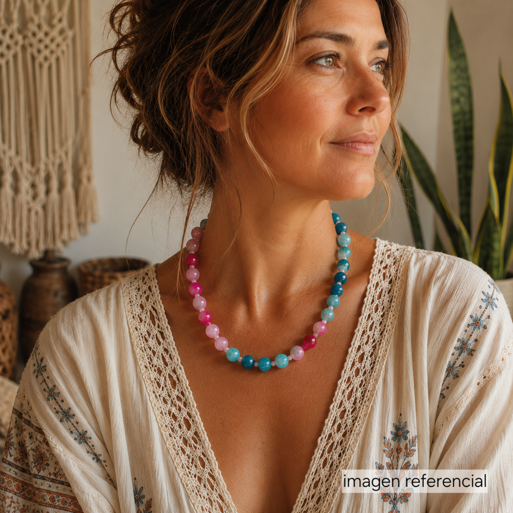 Collar de Ágatas Naturales Rosadas y Turquesa | Collar Artesanal de Piedras