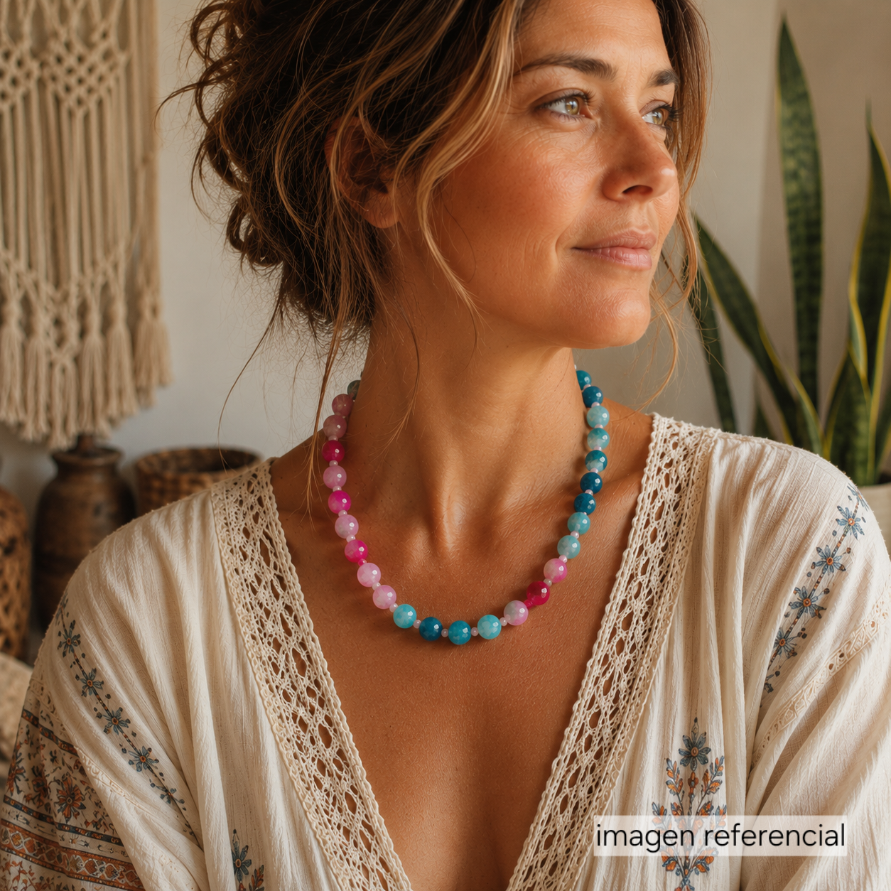 Collar de Ágatas Naturales Rosadas y Turquesa | Collar Artesanal de Piedras